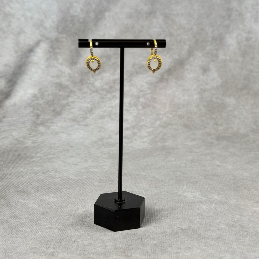 Freida Rothman Mother of Pearl CZ Halo Drop Earrings Gold Vermeil 925 Sterling
